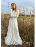 Long Sleeves Ivory Lace Unique Wedding Dress